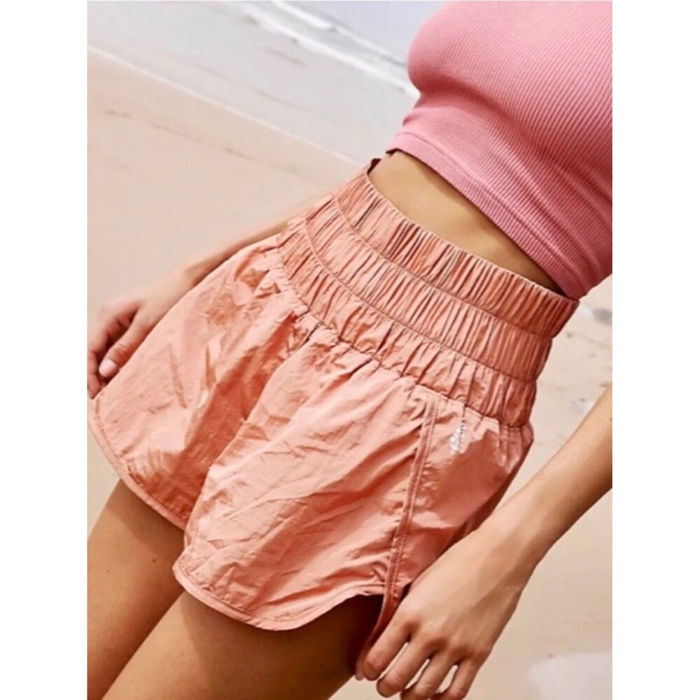 FP Movement by Free People High-Waist Smocked Shorts Rust Orange Sz M Athletic - Picture 2 of 11